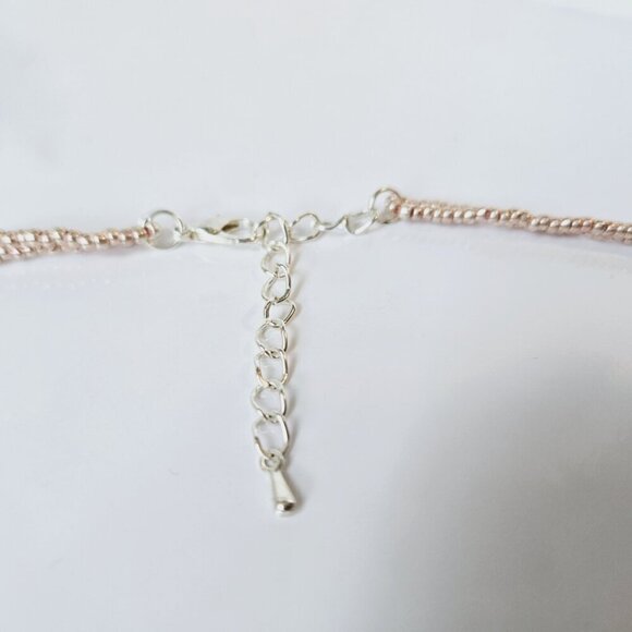 Rose Gold Fringe Beaded Indigenous Medallion Pendant Necklace | Handmade - Picture 9 of 10